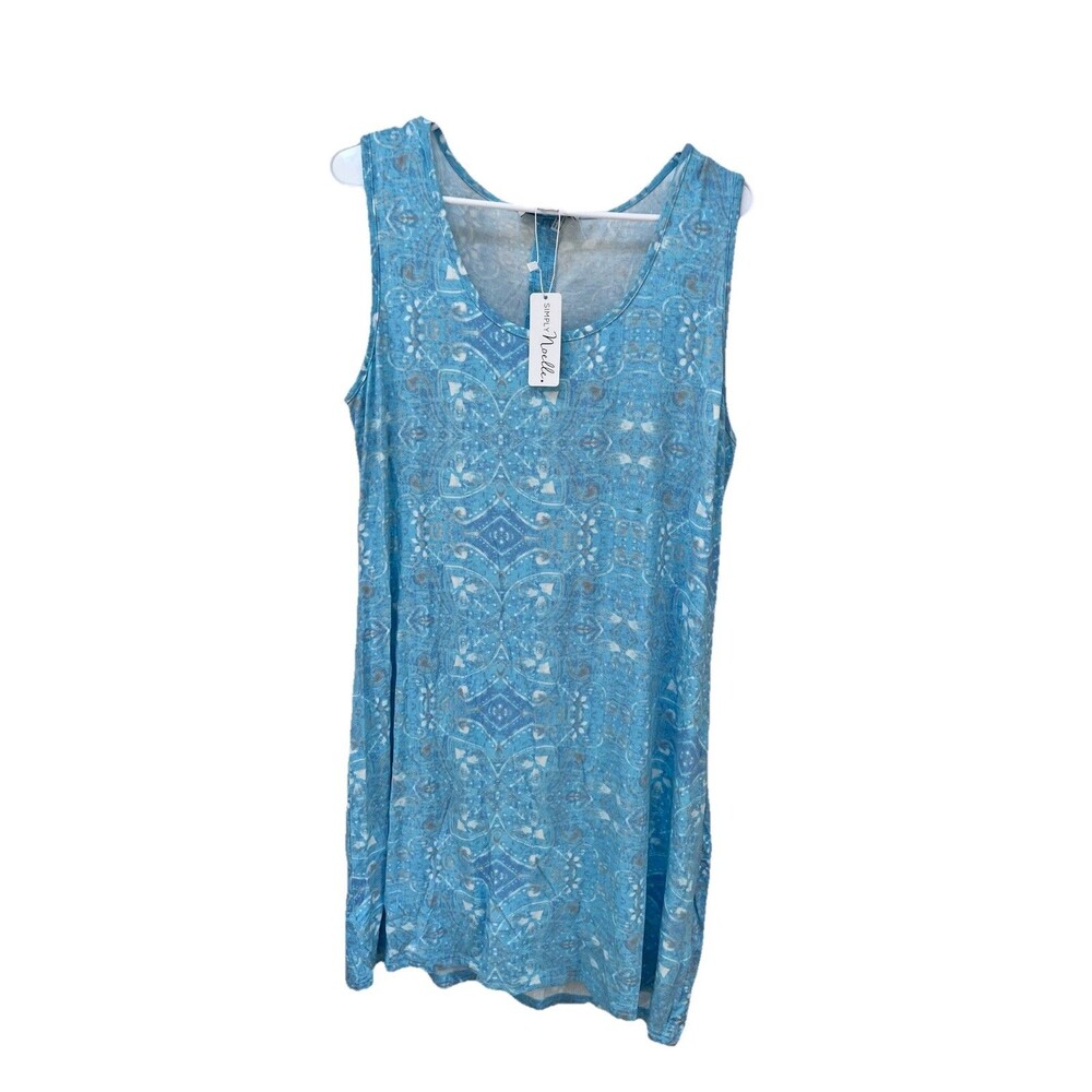 NWT Simply Noelle Shift Dress Sz L/XL Blue Sleeveless Casual Lightweight